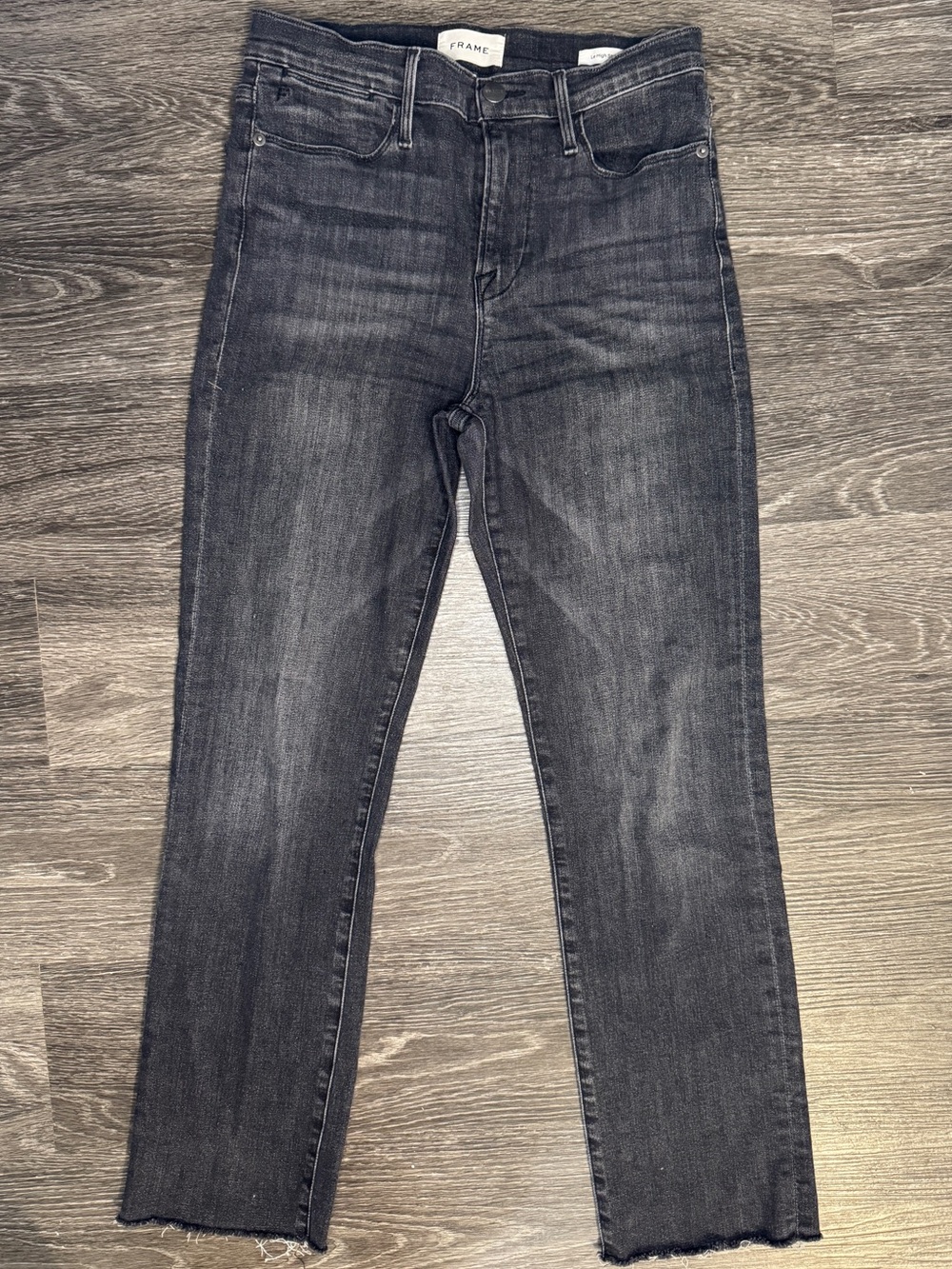 FRAME Le High Straight Jeans Size 28 Dark Wash Raw Hem High Rise Denim‎